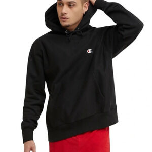 CHAMPION Mens Black Reverse Weave C Logo Hoodie Ribbed Side Panels As Is Size S